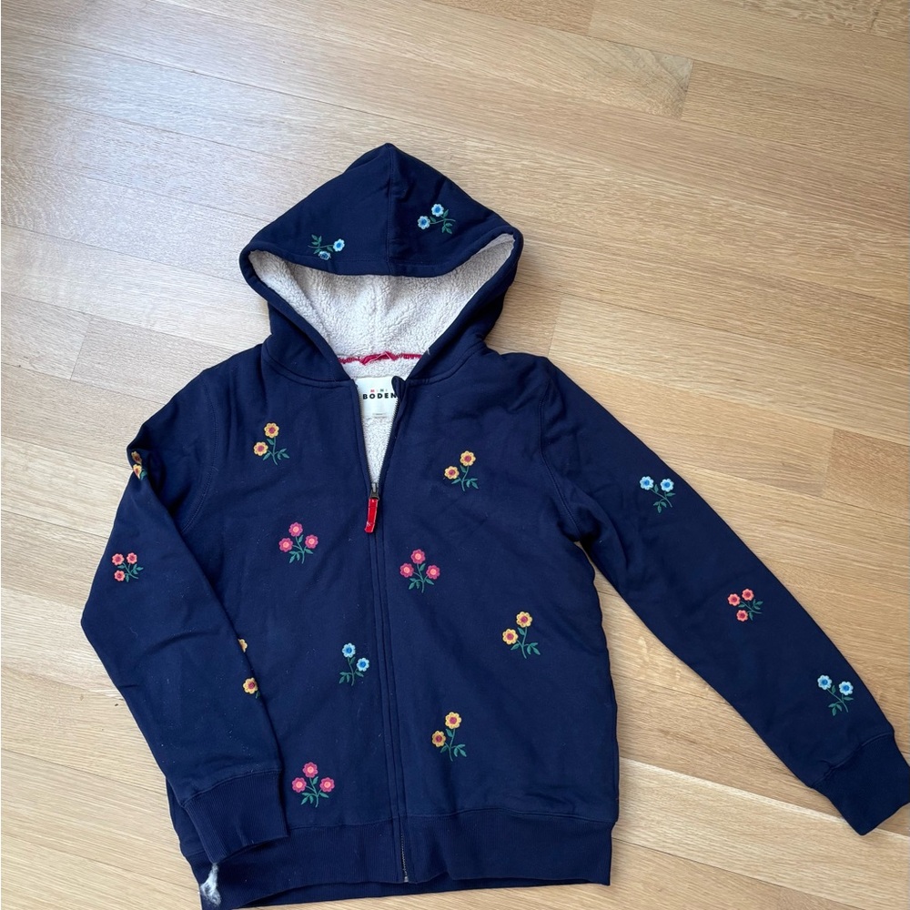 Mini Boden Dark Blue Hoodie with Floral Embroidery